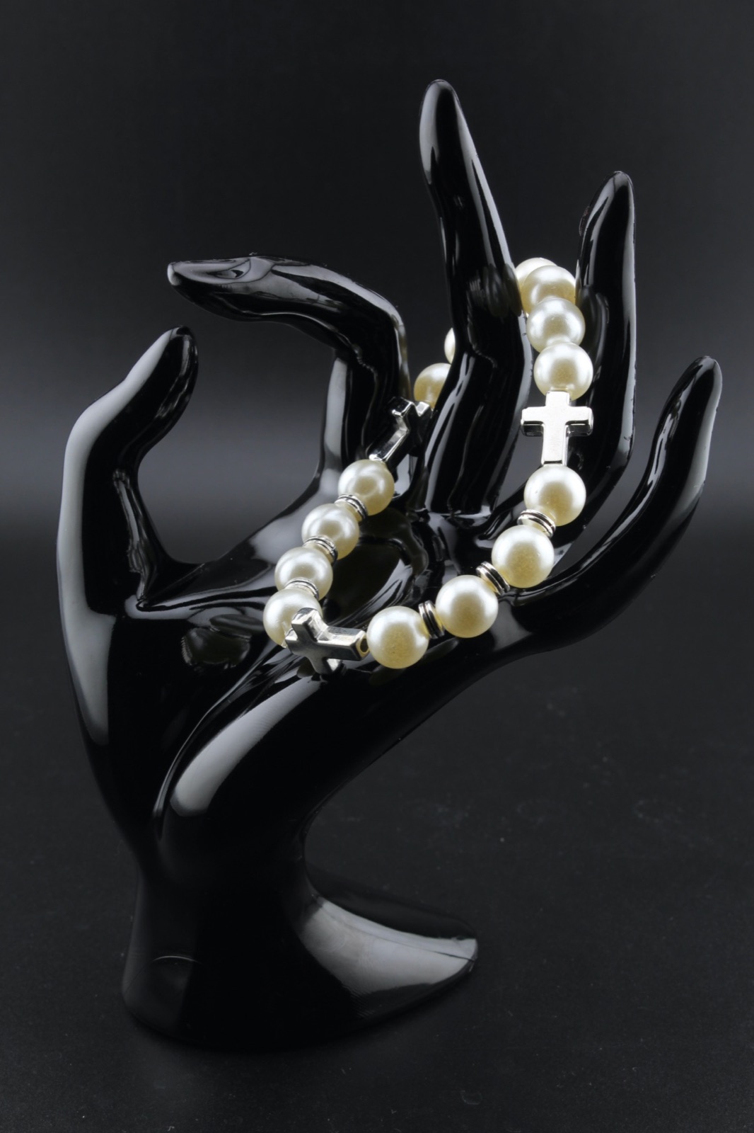 Cream Pearl Cross Bracelet