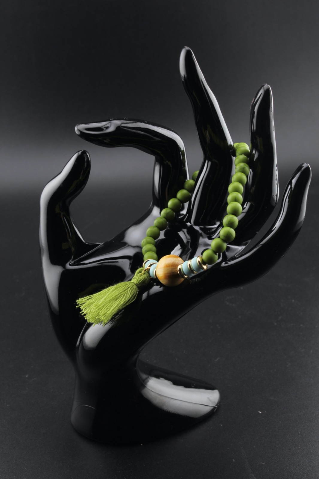 Moss Mala Tassel Bracelet