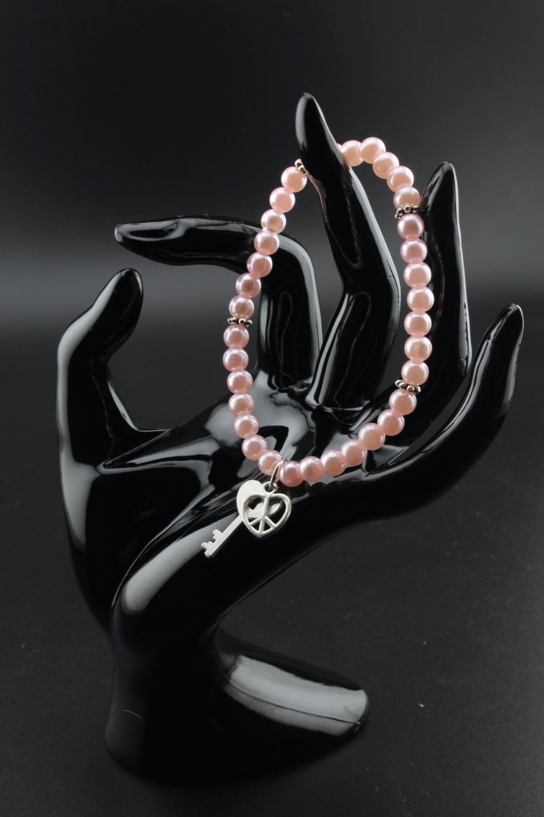 Pink Pearl Key & Heart Bracelet