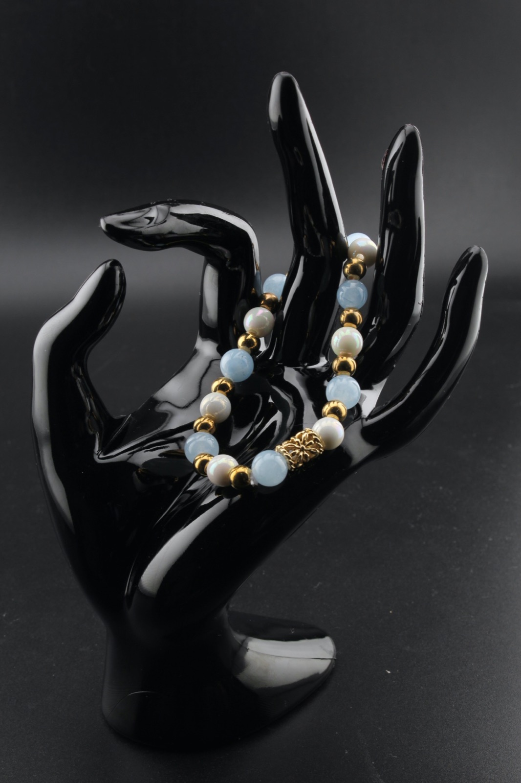 Aqua Filigree Pearl Bracelet