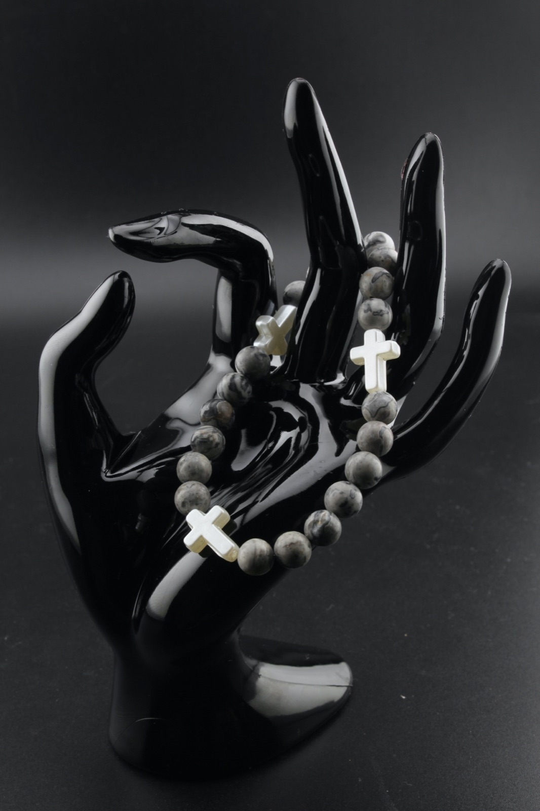 Grey Jasper Cross Bracelet