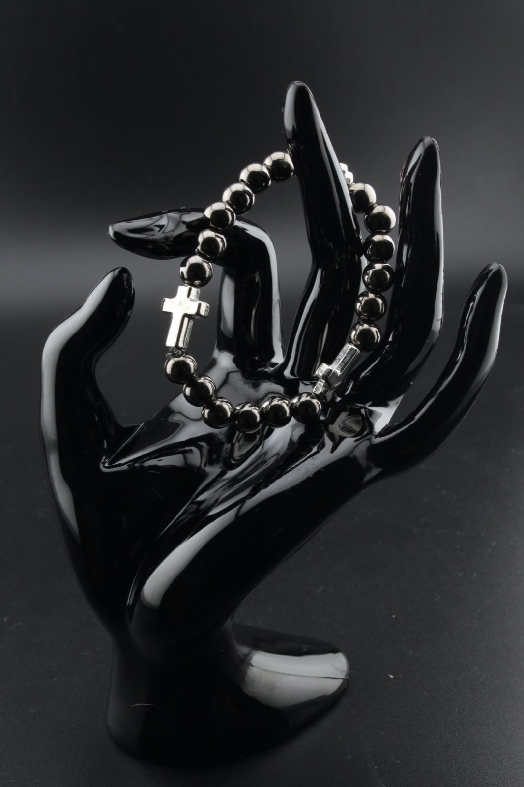 Midnight Hematite Cross Bracelet